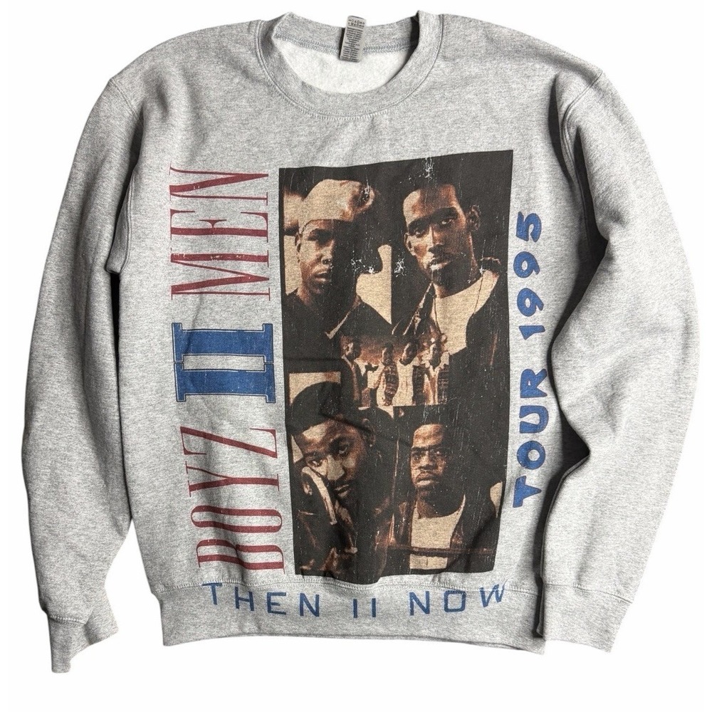 Boyz II Men Then II Now Tour Crewneck Sweatshirt Gray Graphic Men's Small